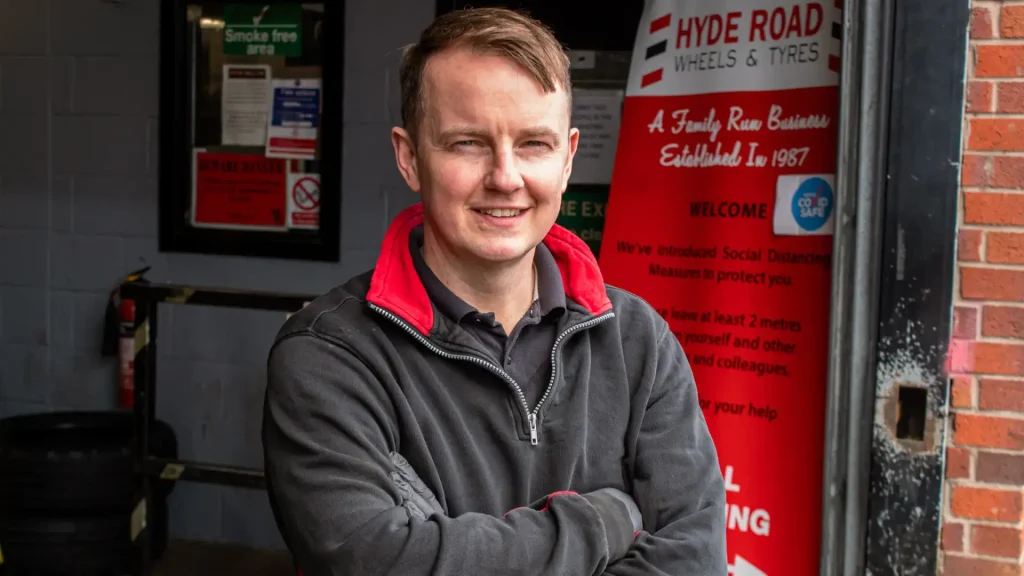 Adam, owner of Hyde Road Wheels and Tyres in Gorton, Manchester