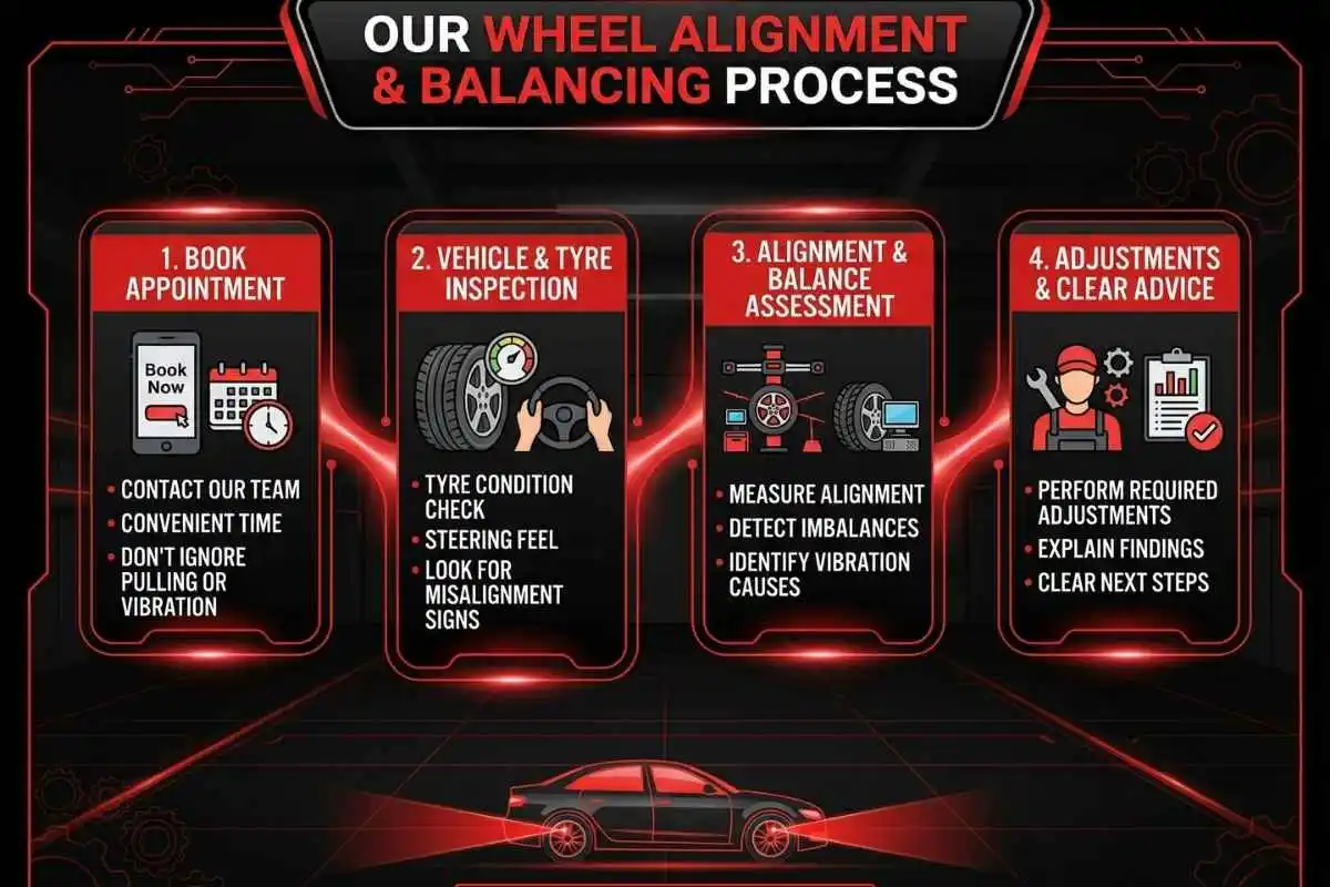 Hyde road wheel balancing and wheel alignment process